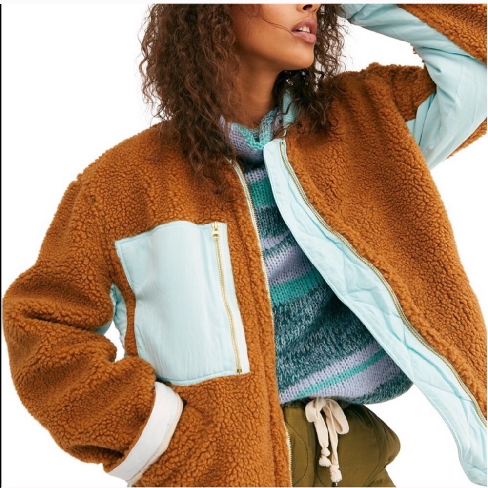 Free People Amber Combo Sherpa Zip Up Jacket